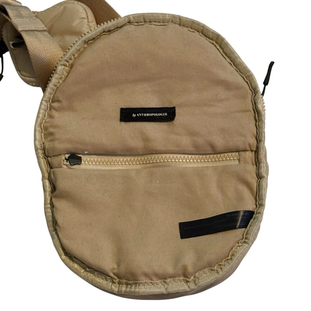 Anthropologie Nylon Crescent Crossbody Bag Beige Half Moon Sling with Mini Pouch - Picture 2 of 9